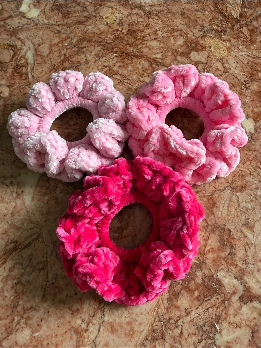 Plush Floral Velvet Hair Scrunchie Set - Pink Multi